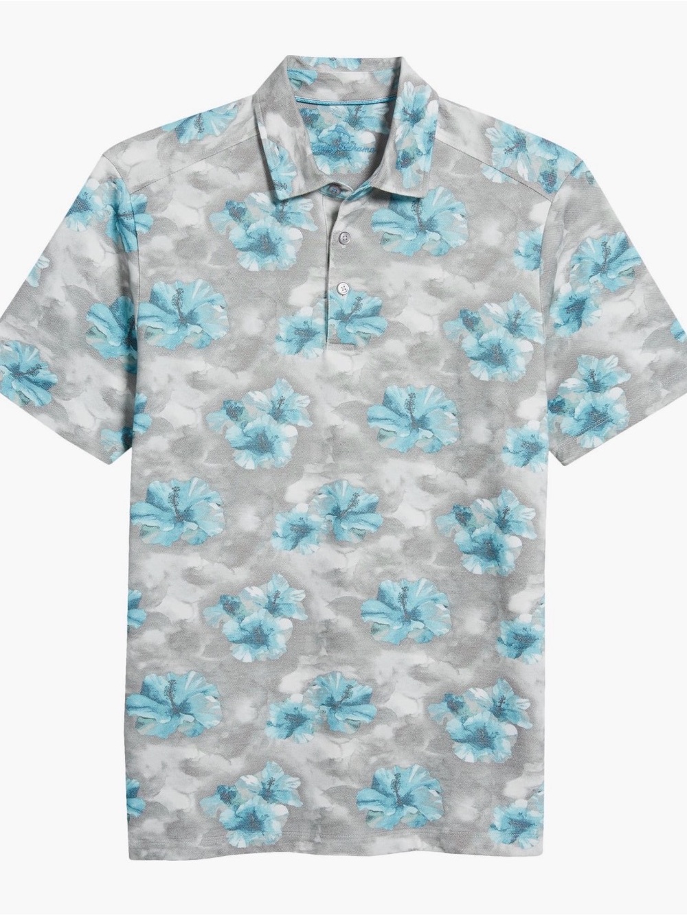 Tommy Bahama Gray Polo with Blue Floral Print